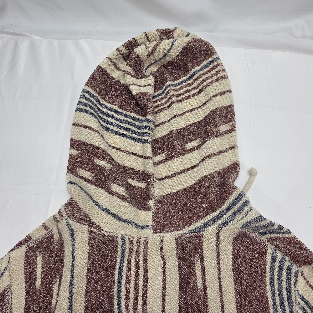 Hollister California Mens Baja Hoodie Small Burgundy Cream Striped Pullover - Picture 6 of 9